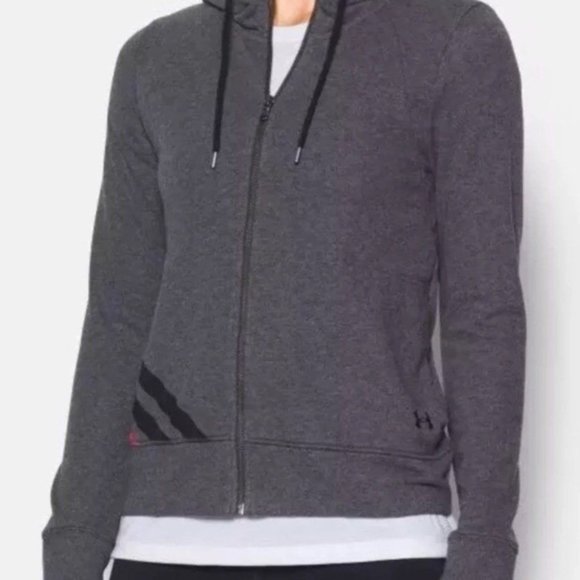 NWT UNDER ARMOUR Women M UA LOGO French Terry Full Zip Hoodie Jacket Loose Fit - Picture 5 of 8